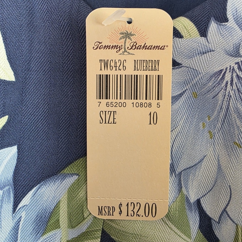 NEW Tommy Bahama 100% Silk Floral Dress 10 Blue Hawaiian Resort Midi Vacation - Picture 6 of 7